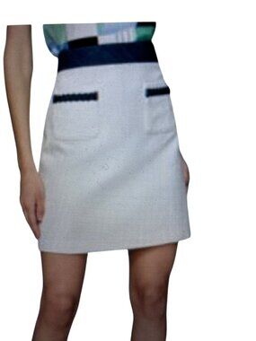 Karl Lagerfeld ParisTweed A-Line Skirt Short Basic White Denim Waist Band NWT